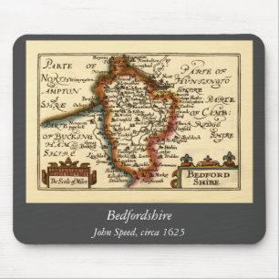 Mousepad Bedfordshire County England Antigo Mapa Antiquário