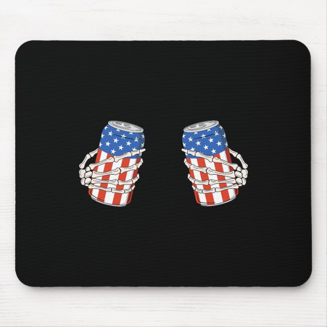 Mousepad Beer Can Skeleton Mão Engraçada 4 De Julho America (Frente)