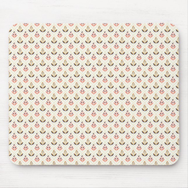 Mousepad bege com um padrão floral repetitivo (Frente)