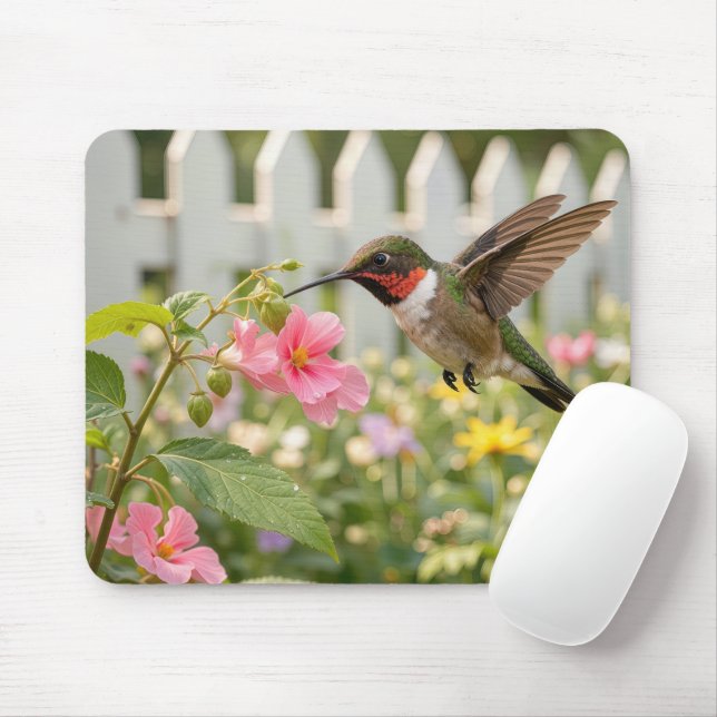 Mousepad Beija-flor com Flores Não-Me-Toques (Com mouse)