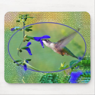 Mousepad Beija-flor com moldura de vitral