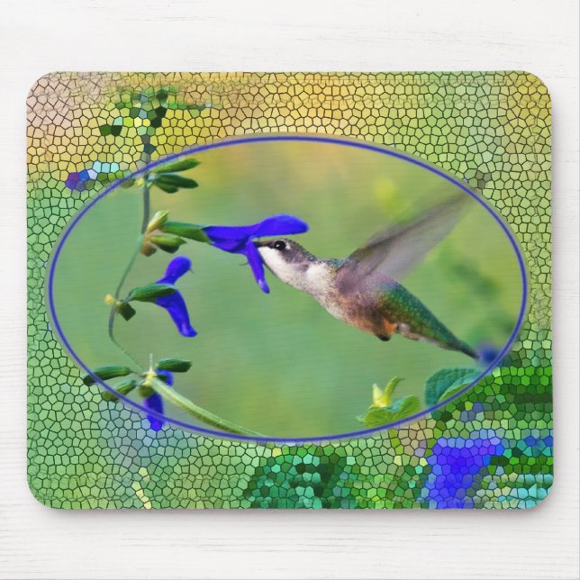Mousepad Beija-flor com moldura de vitral (Frente)