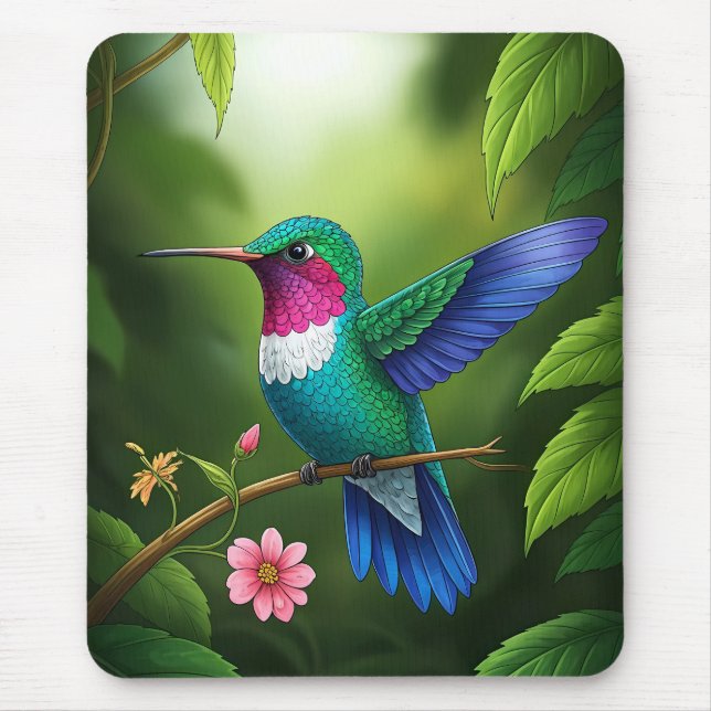 Mousepad Beija-flor Vibrante Entre Folhas (Frente)