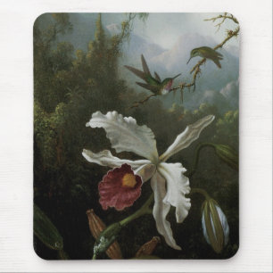 Mousepad Beija-flores e Orquídea Branca por Martin J. Heade