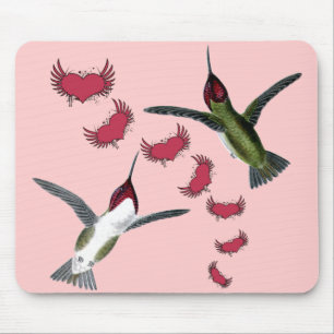 Mousepad Beija-flores Grunge Corações com Asas