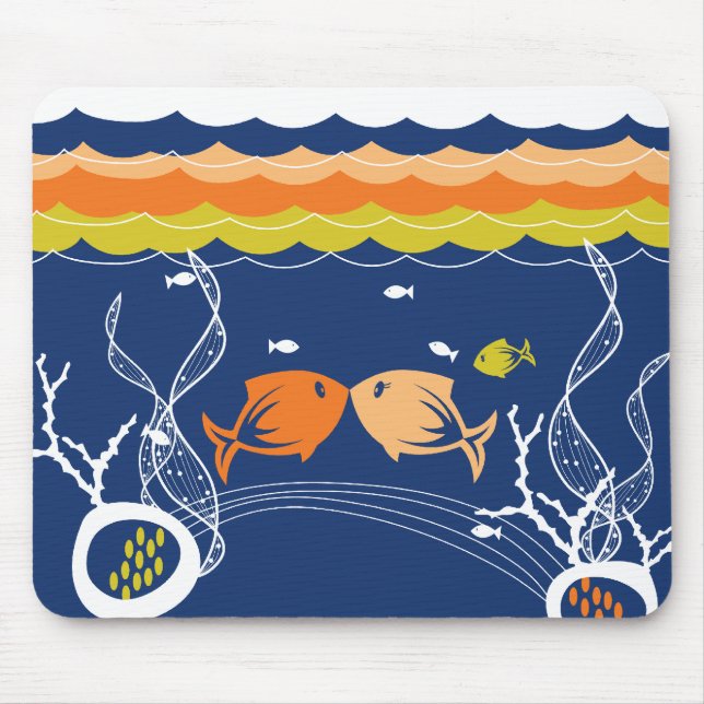Mousepad Beijar peixes corais algas marinhas submarinas (Frente)