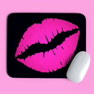Mousepad Beijo de Batom do Batom de Mão Preta e Rosa Quent