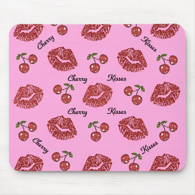 Mousepad Beijos de Cereja Rockabilly RAB em Rosa (Frente)