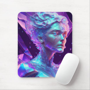 Mousepad Bela Arte de IA, Mulher Bonita como Vidro Congelad