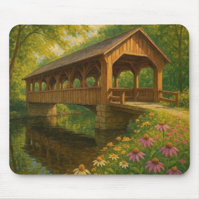 Mousepad Bela arte de ponte coberta de verão (Frente)