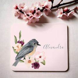 Mousepad Bela Boêmia Estilo Watercolor Bird e Branch