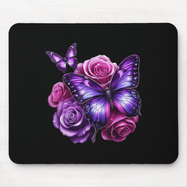 Mousepad Bela Borboleta Rosa Roxa Amantes de Borboleta G (Frente)