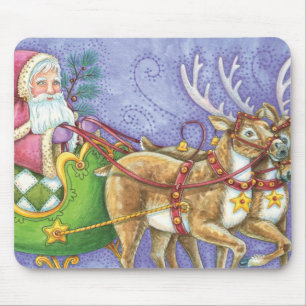 Mousepad Bela Cartoon Natal Papai Noel Sleigh Reindeer