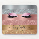 Mousepad Bela Dourada de Rosa Dourada de Prata Eyelash<br><div class="desc">Listras de ouro modernas, vírgula, falso prata, ouro e rosa. Este design apresenta falso cintilação brilhante e metal escovado em prata, ouro e cor rosa pincelada, brilho dourado, pestanas, modelo de texto de nome ou monograma. O nome é escrito com um belo script de estilo escrito à mão. Se precisar...</div>