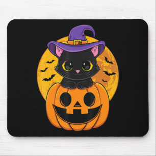 Mousepad Bela Fantasia de Gato Preto de Halloween com Abóbo