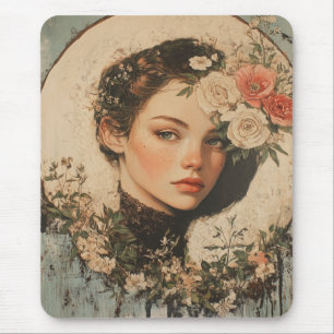 Mousepad Bela Lua - Mulher com Flor e Lua Cheia