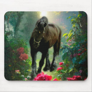 Mousepad Bela Negra Fantasia de Cavalo Frísia - Pad de Mous