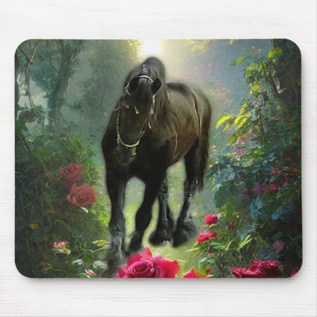 Mousepad Bela Negra Fantasia de Cavalo Frísia - Pad de Mous (Frente)