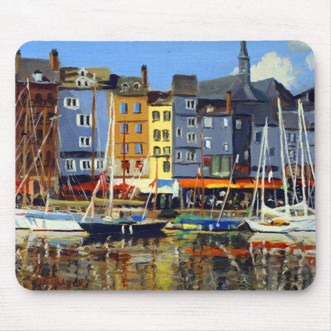 Mousepad Bela Visão de Barcos Marinhos em Honfluere Harbor (Frente)
