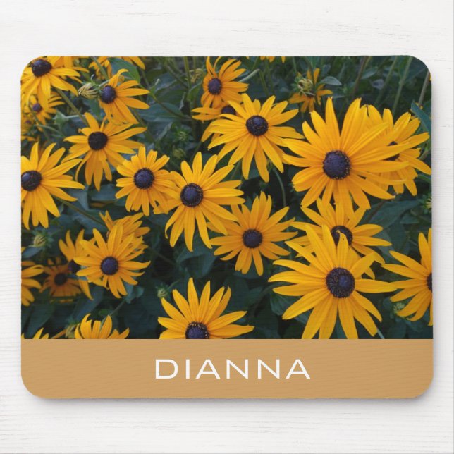 Mousepad belas flores de margarida douradas, adicione seu n (Frente)