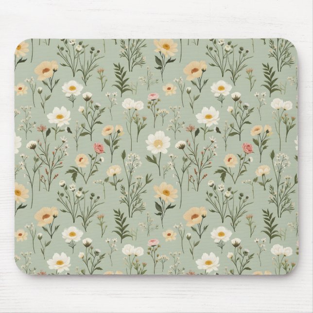 Mousepad Belas Flores de Prado em Verde (Frente)