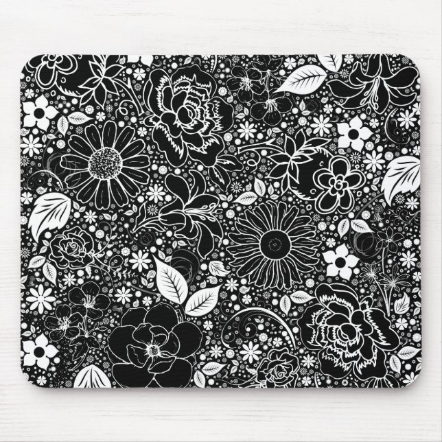 Mousepad Beleza Botânica Preta e Branca (Frente)