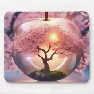 Mousepad "Beleza Refletora: Maçã De Vidro Com Árvore De Flo