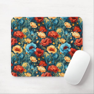 Mousepad Belo Amarelo Azul Flores Botânicas Impressão