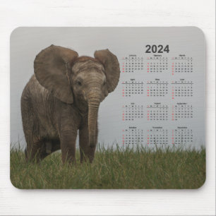 Mousepad Belo Calendário Africano do Elefante Bush 2024