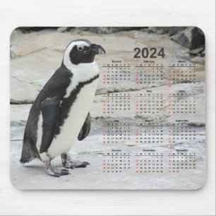 Mousepad Belo Calendário do Pinguim Branco e Negro 2024