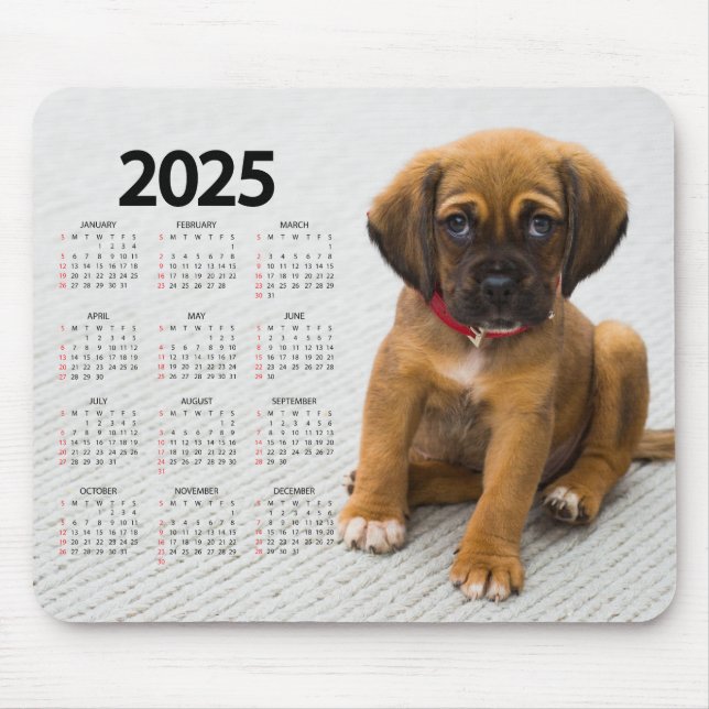 Mousepad Belo Calendário Marrom Cachorro 2025 (Frente)