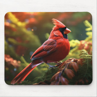 Mousepad Belo Cardeal Vermelho Empoleirado em uma ramificaç