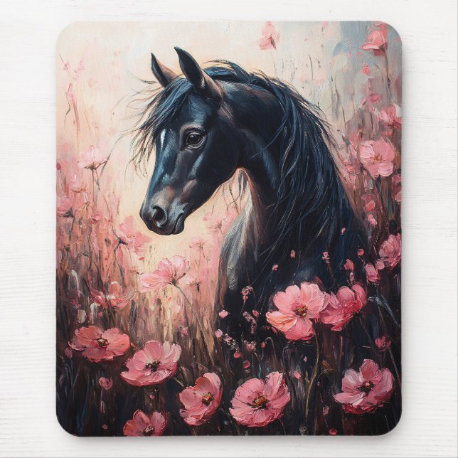 Mousepad Belo Cavalo Blush Flores Rosa (Frente)