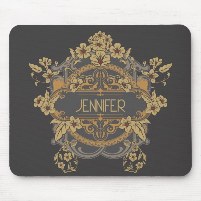 Mousepad Belo design de Arte Nouveau com flores (Frente)