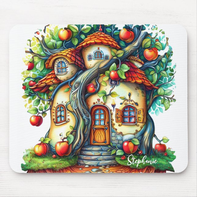 Mousepad Belo Elegante Fantasy Apple Fruta House (Frente)