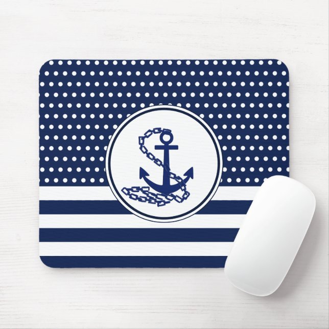 Mousepad Belo Estilo Marítimo, Azul E Branco, Âncora (Com mouse)