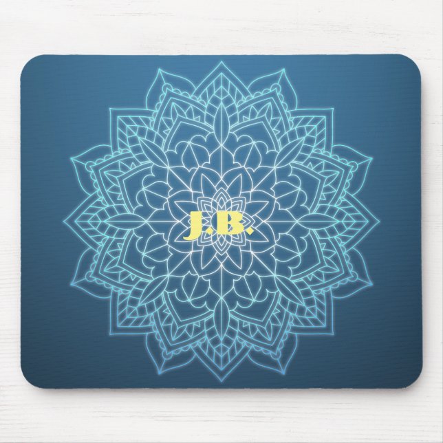 Mousepad Belo Mandala Azul com Monograma (Frente)