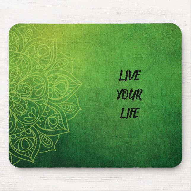 Mousepad Belo Mandala Verde com Citação (Frente)