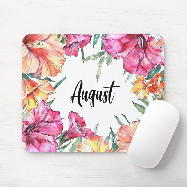Mousepad Belo mês de nascimento Flores/Agosto (Com mouse)