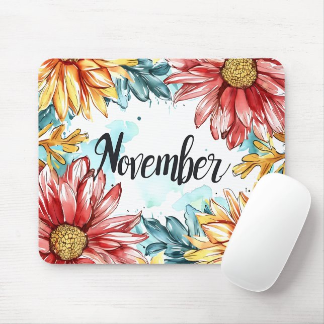 Mousepad Belo mês de nascimento Flores/Novembro (Com mouse)