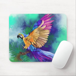 Mousepad Belo Papagaio Colorido - Arte de Aquarela Migrada