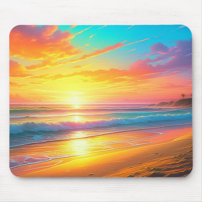 Mousepad Belo pôr do sol na praia de Ocean Sandy (Frente)