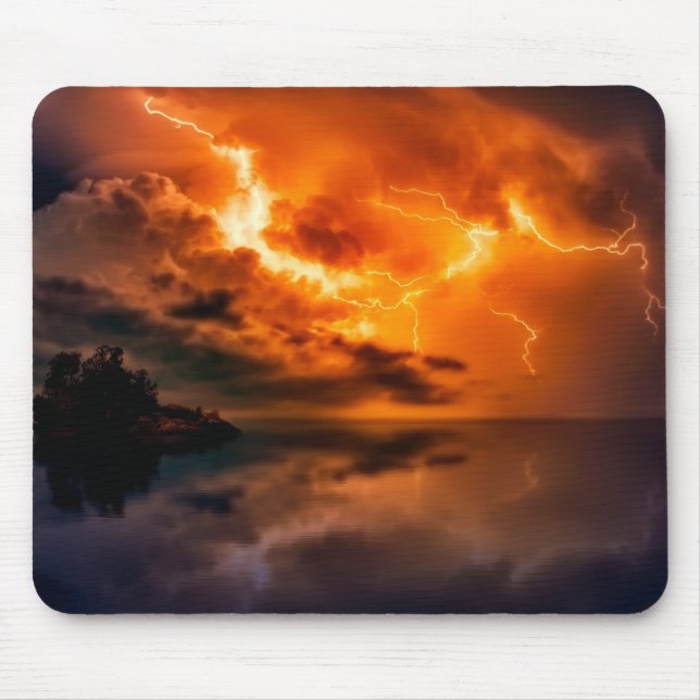 Mousepad Belo pôr do sol sobre a água com raios (Frente)