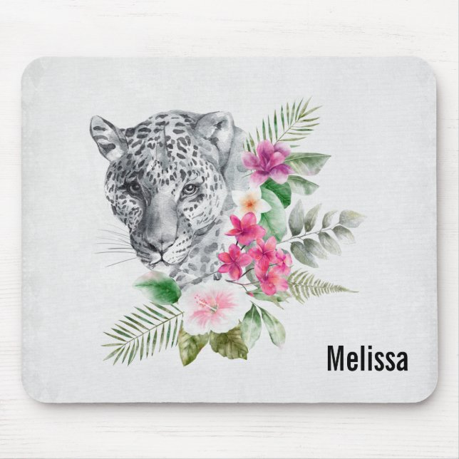 Mousepad Belo retrato da cabeça-leopardo em Watercolor (Frente)