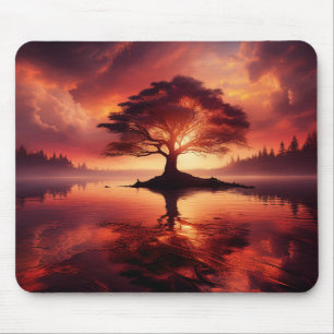 Mousepad Belo Sunset Com Árvore Em Primeiro Plano