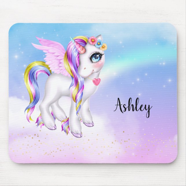 Mousepad Belo Unicórnio com Rainbow Mane Tail (Frente)