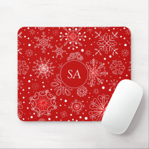 Mousepad Belos flocos de neve no Natal Vermelho