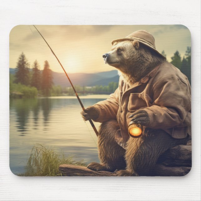 Mousepad Belzzle Bear Animal Diversão Lago Pesca Tempo Feli (Frente)