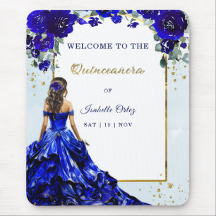 Mousepad Bem-vinda Quinceañera Azul Real e Dourado
