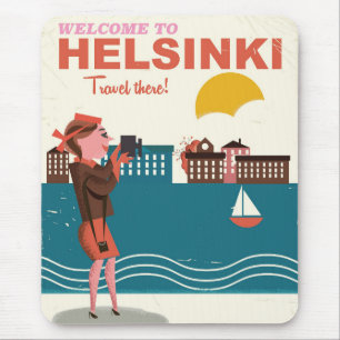 Mousepad Bem-vindo a Helsinque pôster de viagem vintage Fin